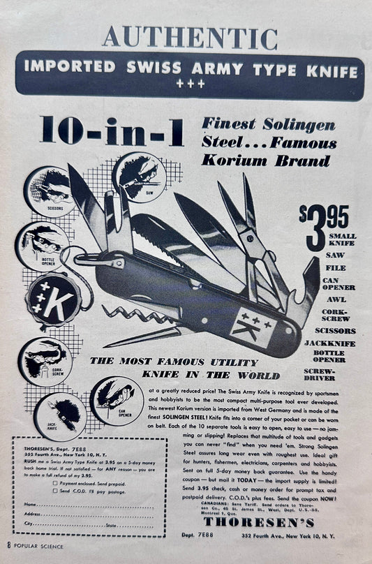 1955 Authentic Swiss Army Pocket Knife Ad #N1009