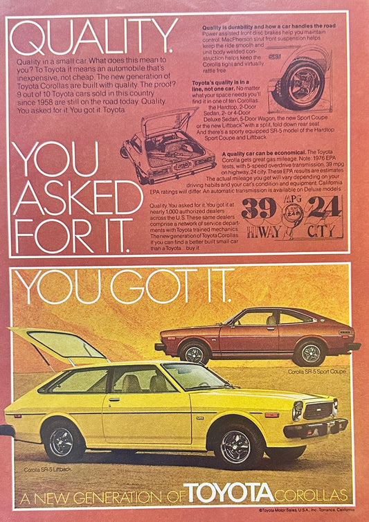 1976 New Generation of Toyota Corolla Vintage Ad # A335-1-2