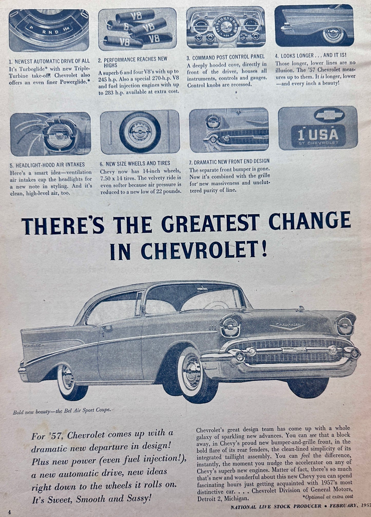 1957 Chevrolet Bel Air Sport Coupe Headloight Hood Intakes AD#1413