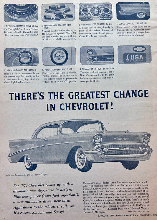 1957 Chevrolet Bel Air Sport Coupe Headloight Hood Intakes AD#1413
