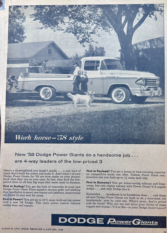 1958 Dodge D100 Sweptside Pickup Vintage Ad #1408