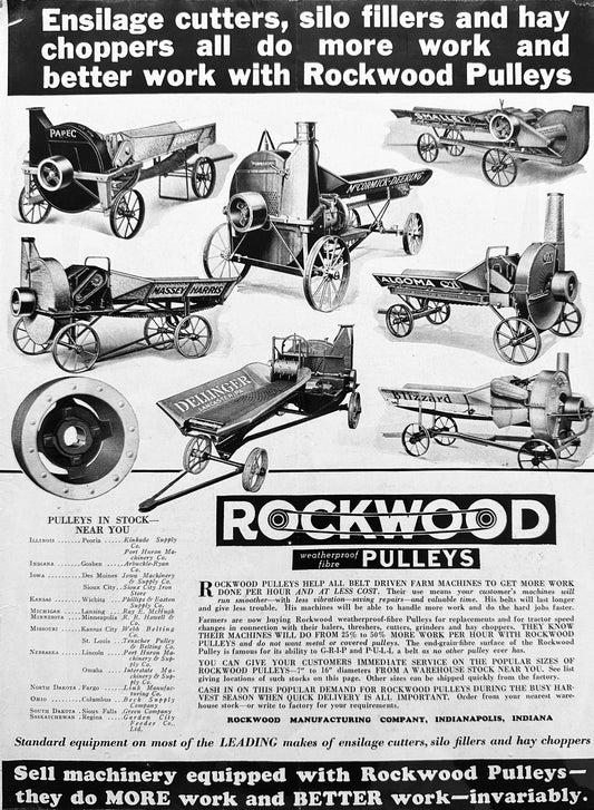 1938 Rockwood Pulley's For Various Cutters & Choppers AD #1445