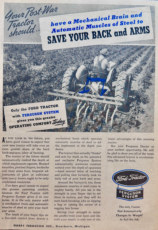 1944 Ferguson System for Tractor Operating Comfort Ad #N1050