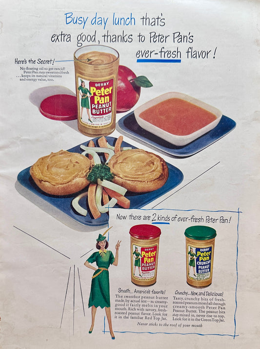 1949 Peter Pan Peanut Butter Busy Day Lunch Vintage Ad #N1044