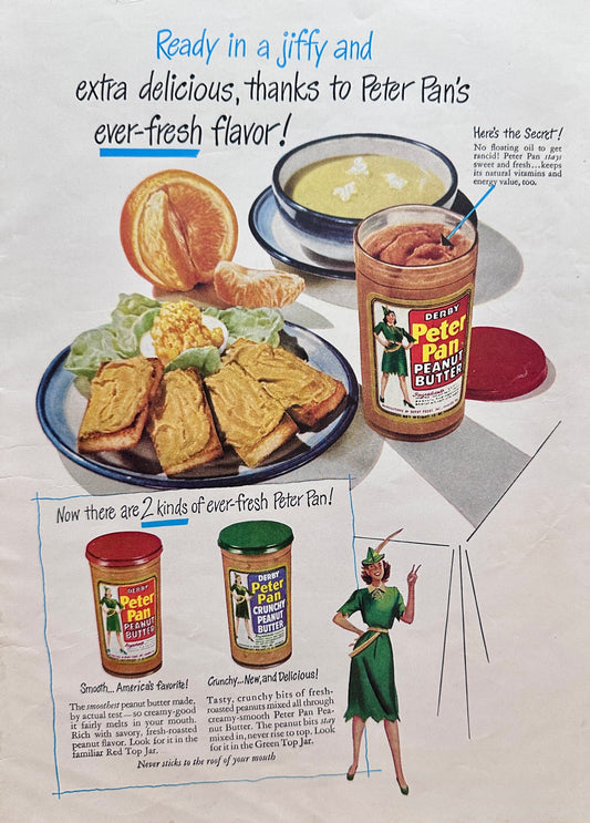 1949 Peter Pan Peanut Butter Ready in a Jiffy! Vintage Ad #N1043