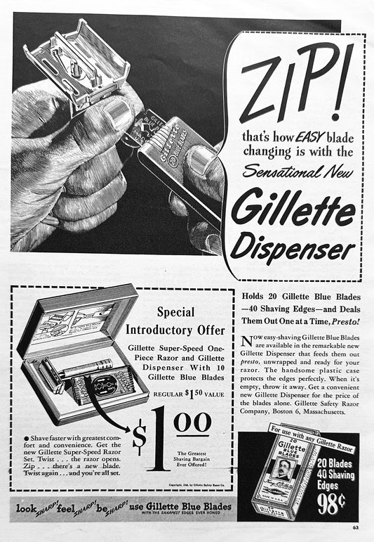 1948 Gillette Razor & Dispenser Vintage Ad #N1042