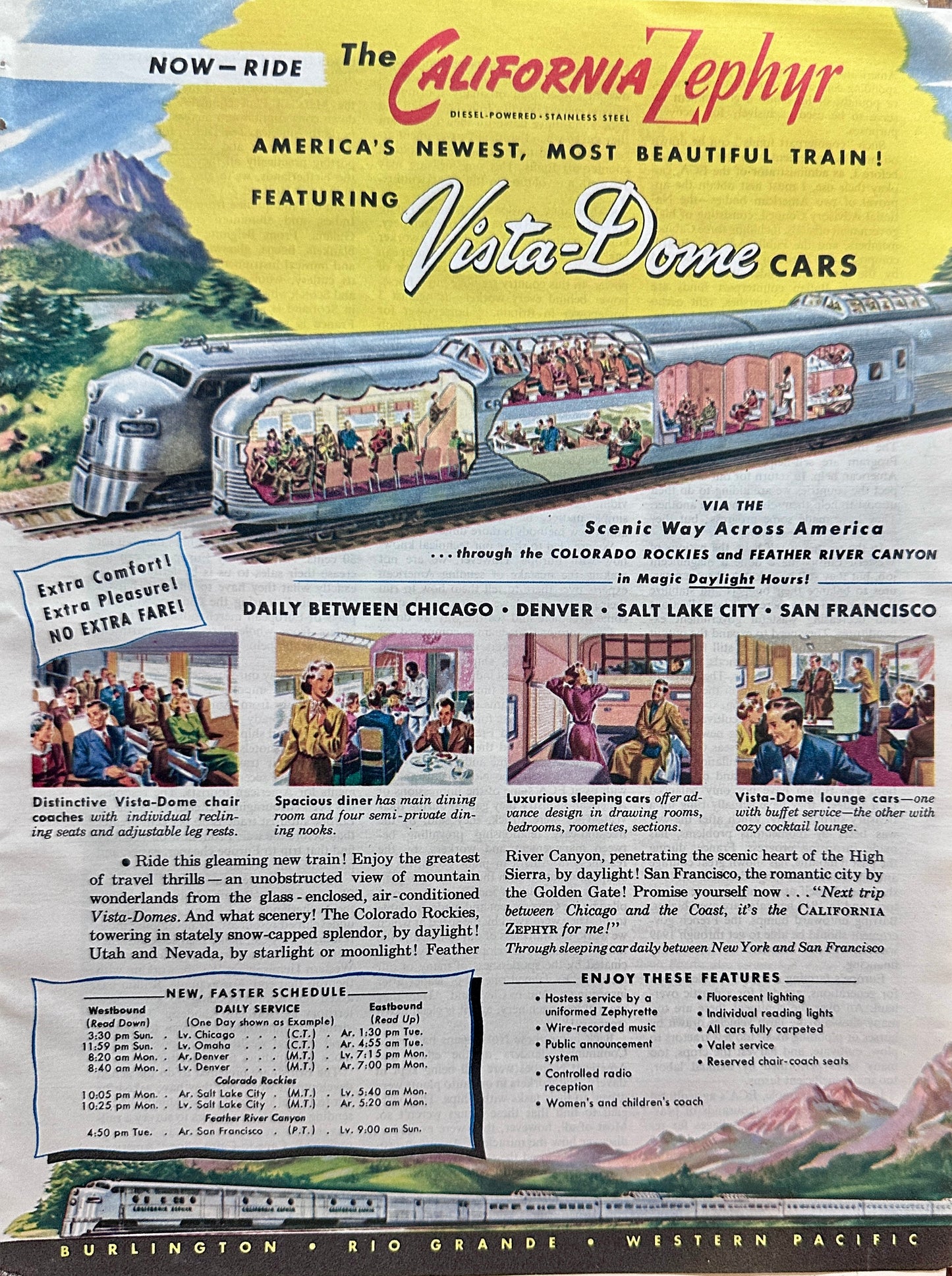 1949 California Zephyr America's Most Beautiful Train! Vintage Ad #N1040