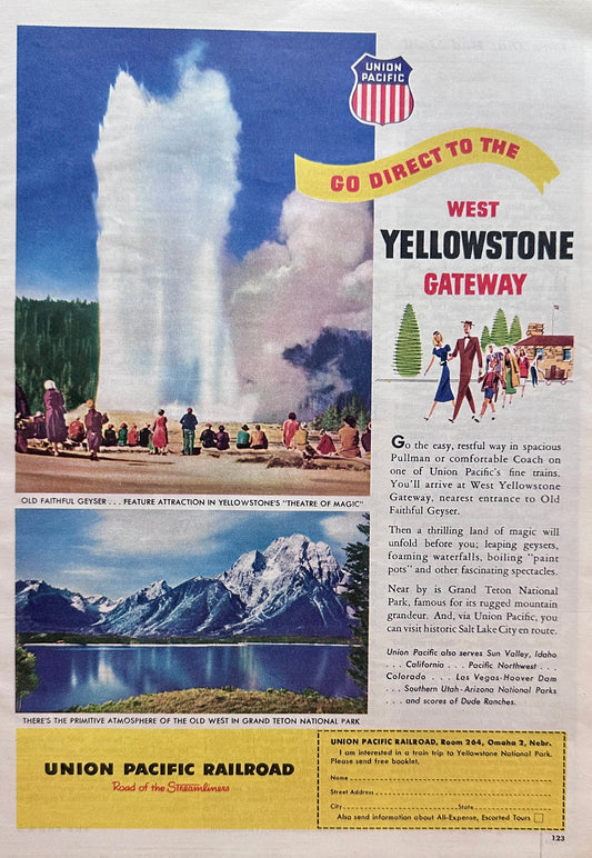 1949 Union Pacific Excursion to Yellostone & Old Faithful Ad #N1039