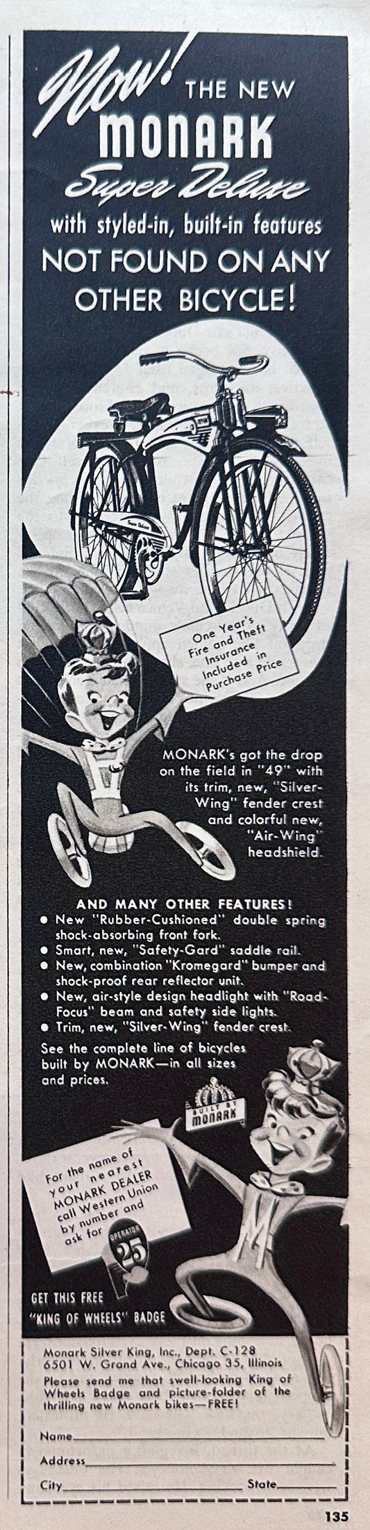 1949 Monark Super Deluxe Vintage Bicycle Ad # N1038