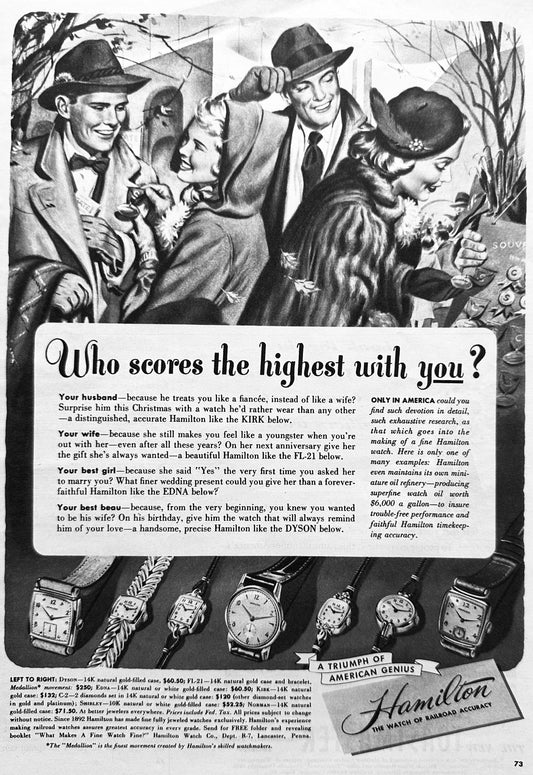 1948 Hamilton Wristwatches 7 Styles Shown Ad #N1036