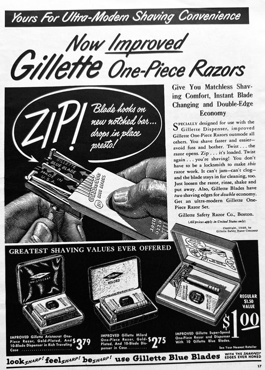 1948 Gillette Safety Razor, Dispenser and Gift Sets Ad #N1048