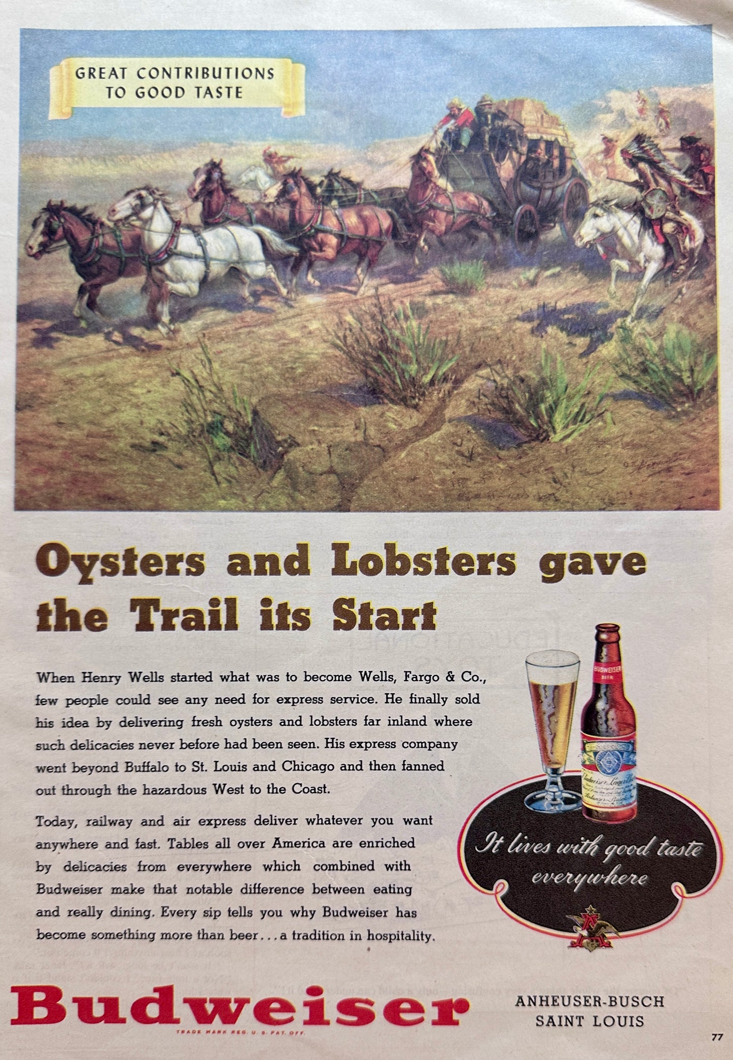1948 Budweiser Beer & Wells, Fargo Connection Ad#N1034