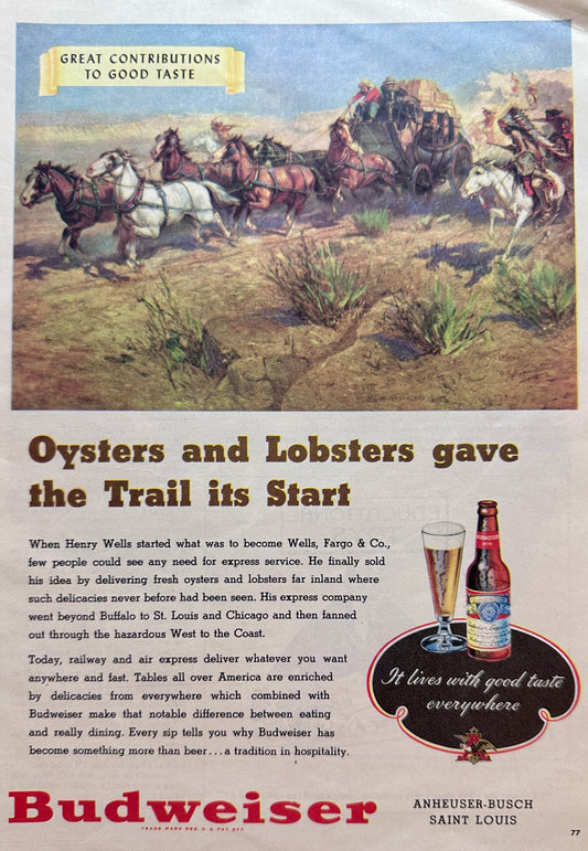 1948 Budweiser Beer & Wells, Fargo Connection Ad#N1034