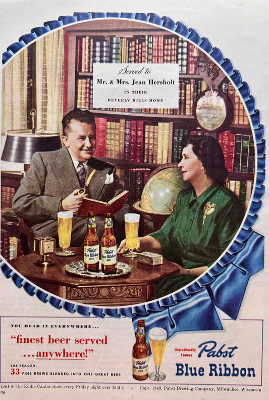 1949 Pabst Blue Ribbon Beer - Mr. & Mrs. Hersholt - Ad #N1032