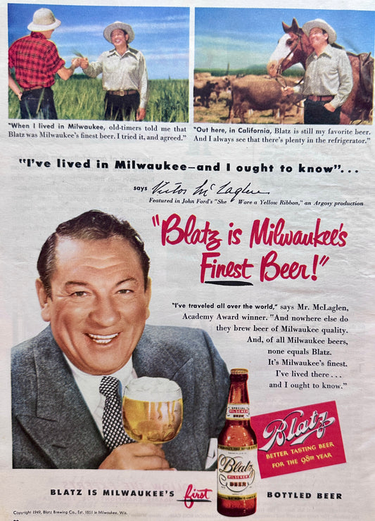 1949 Blatz is Milwaukees' Finest Beer Vintage AD #N1030