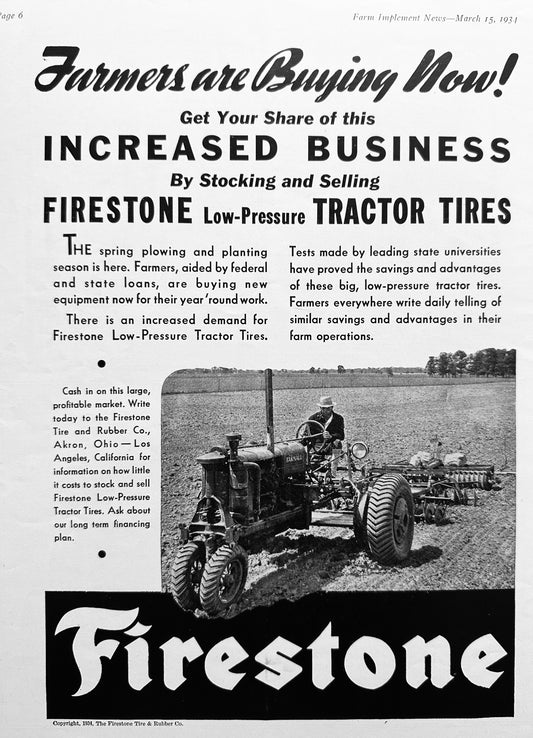 1934 International Harvester Farmall on Firestone Rubber Tires Ad #1451