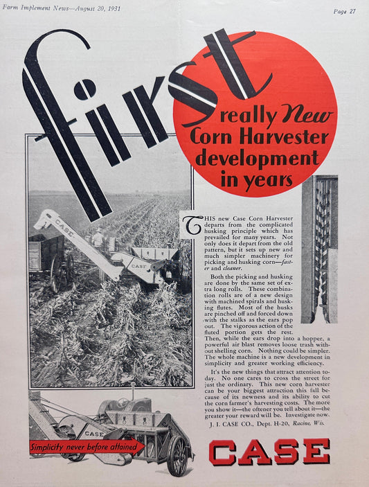 1931 Case - 1st New Corn Harvester Development In Years Ad #1449