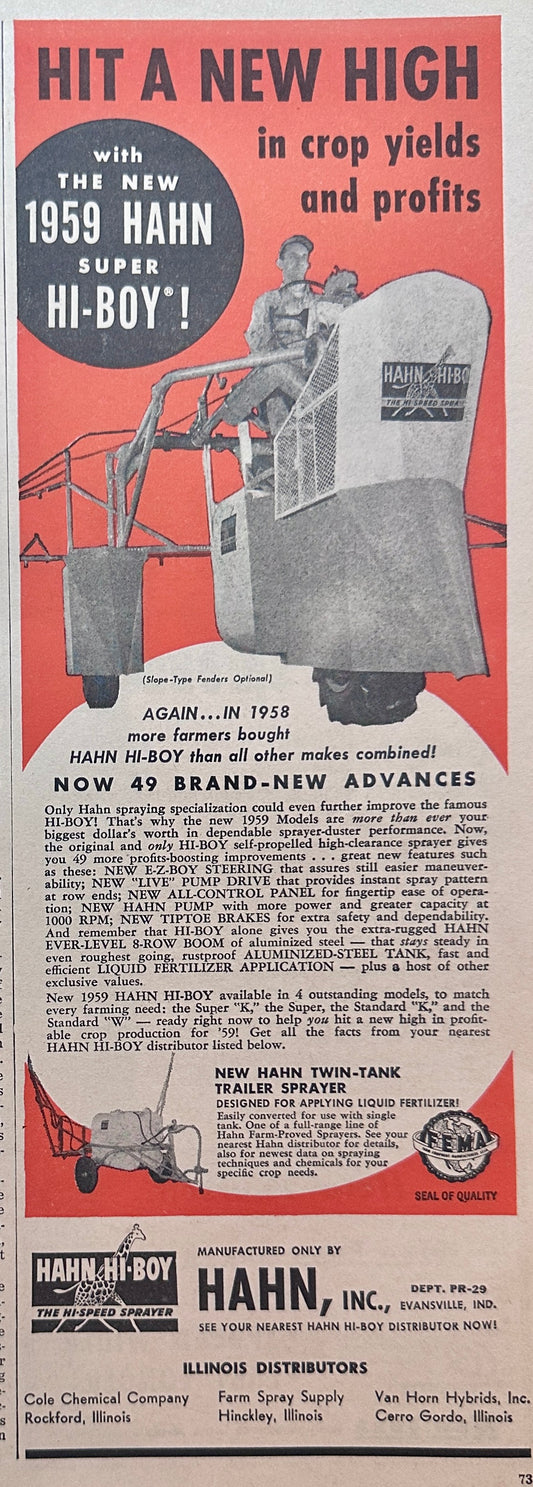 1959 Hahn Super Hi-Boy Tractor Vintage Ad #1435