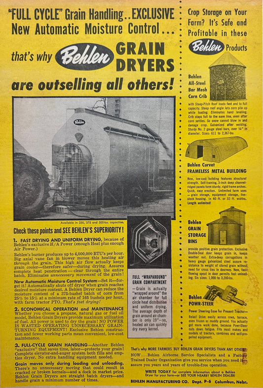 1957 Behlen Grain Dryers & Other Products Ad #1433