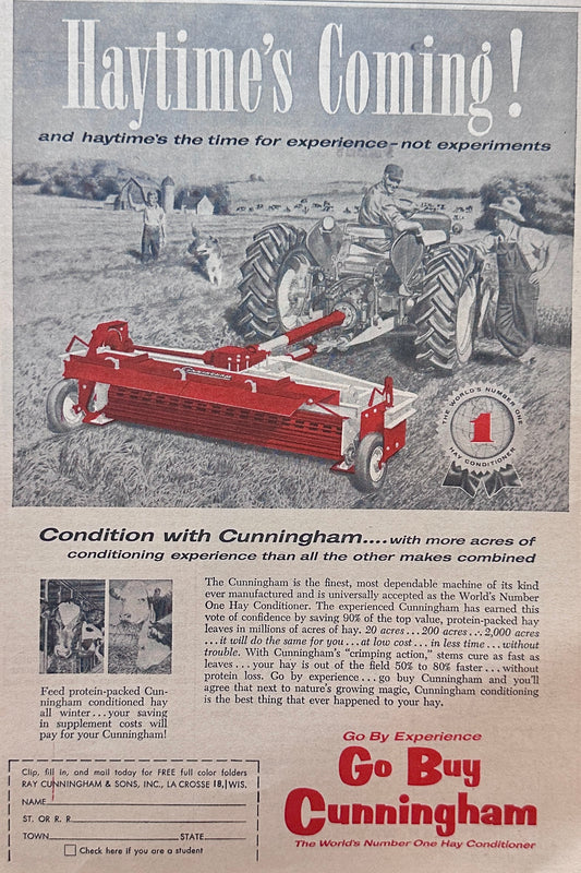 1959 Cunningham Hay Conditioner - LaCrosse, WI Ad #1429
