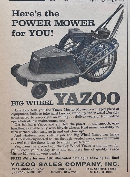 1960 Big Wheels YAZOO Lawnmower - Jackson, MS & Gilman, IL #1426