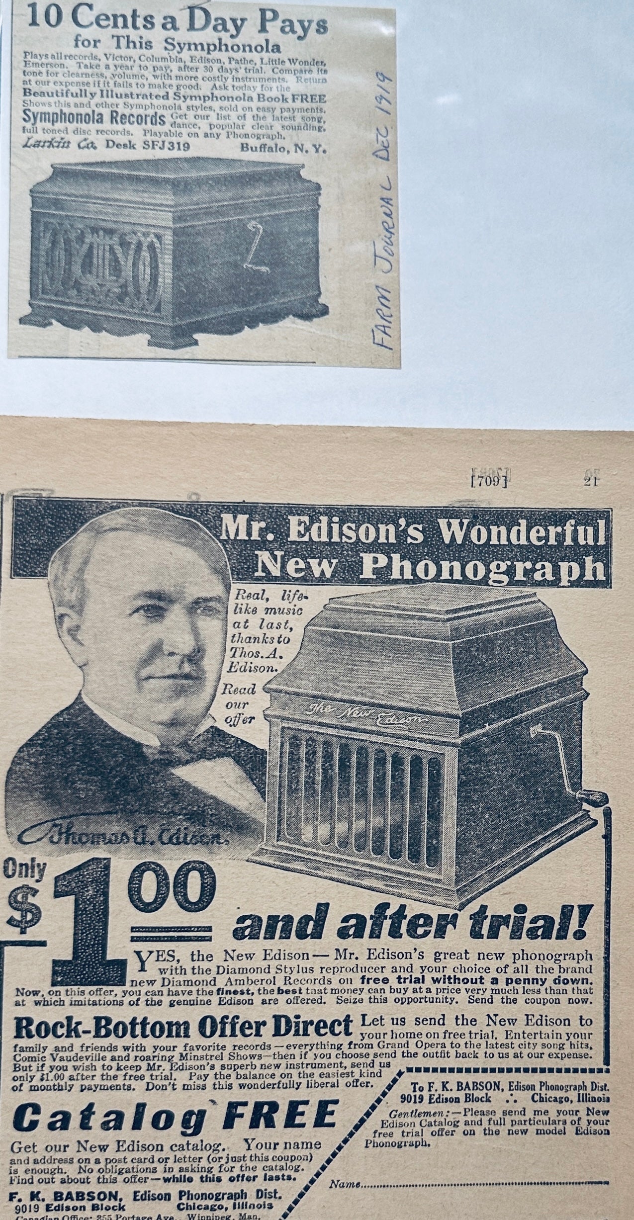 1916-1919 Phonograph ads Edison Amberola & Symphonia Ad #N1053