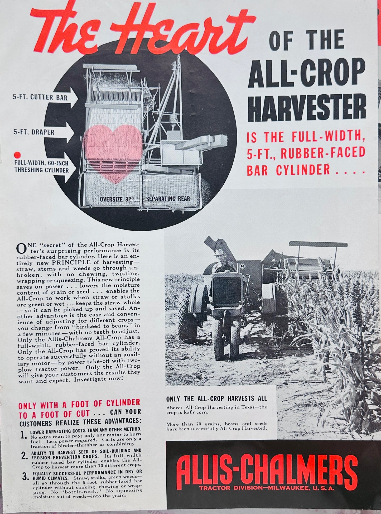 1945 The Heart of the Allis-Chalmers All-Crop Harvester Ad #1480