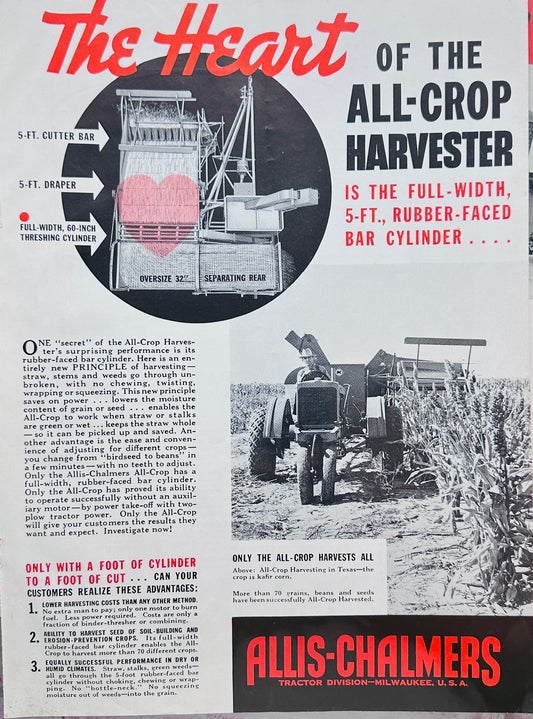 1945 The Heart of the Allis-Chalmers All-Crop Harvester Ad #1480
