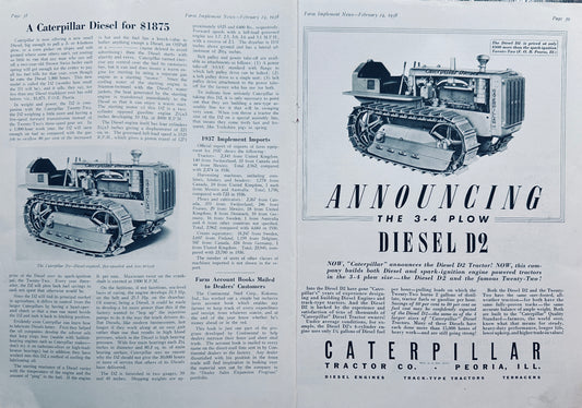1938 2-Page Caterpillar D2 - Diesel Crawler Tractor Ad #1463
