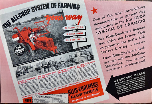 1938 Allis-Chalamers All Crop Harvester Centerfold Ad # 1467