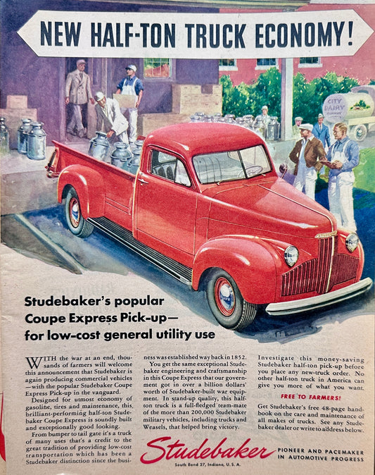 1945 WWII Era Studebaker Coupe Express Pick-up Truck Ad #N1058