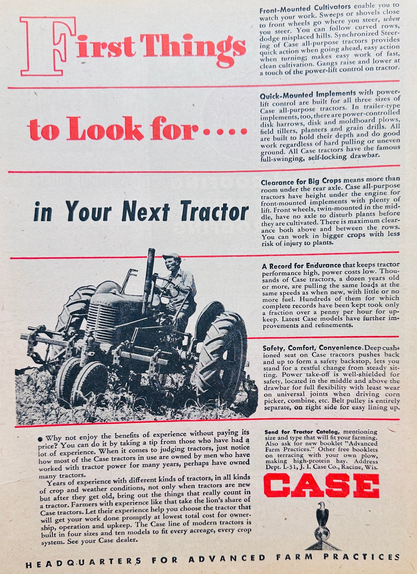 1945 WWII Era - Case Tractor First Things to Look For Ad # N1060