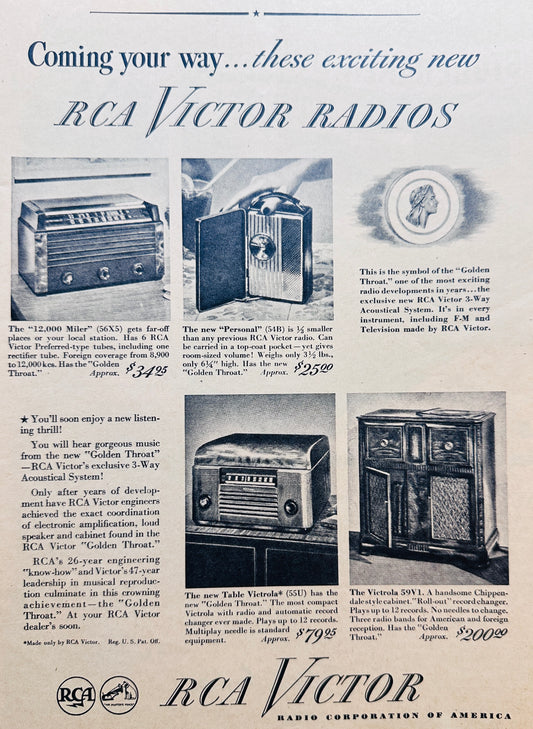 1945 RCA Victor Radios 4 Models Shown Ad #N1065