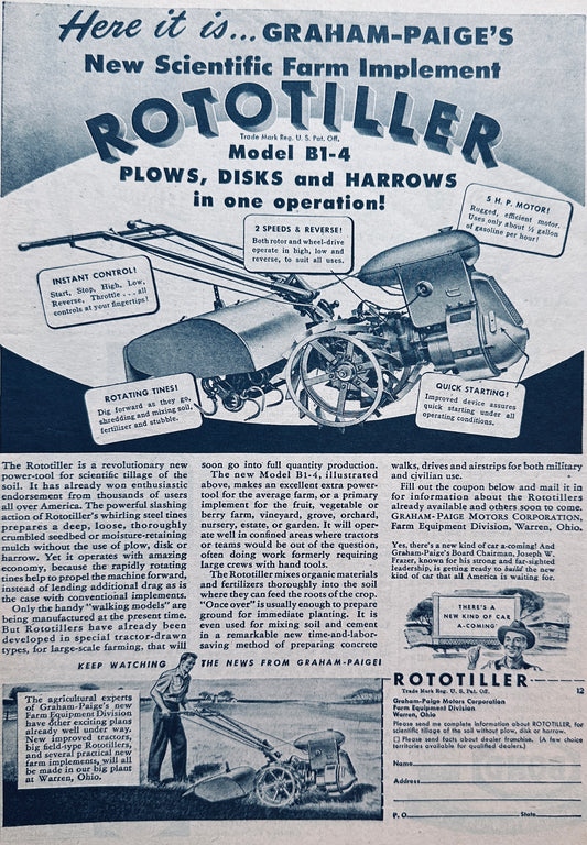 1945 Graham-Paige RotoTiller Model B1-4 Vintage Ad #N1074