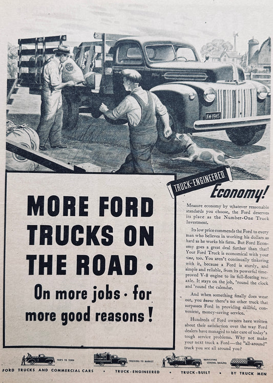 1945 Ford Trucks - Truck-Engineered Economy WWII Era Ad #N1075