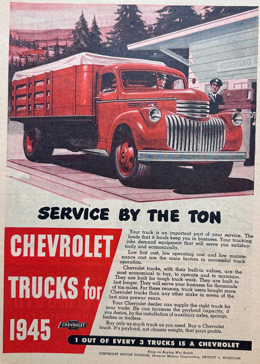 1945 Service by the Ton - Chevrolet Trucks Vintage Ad #N1076