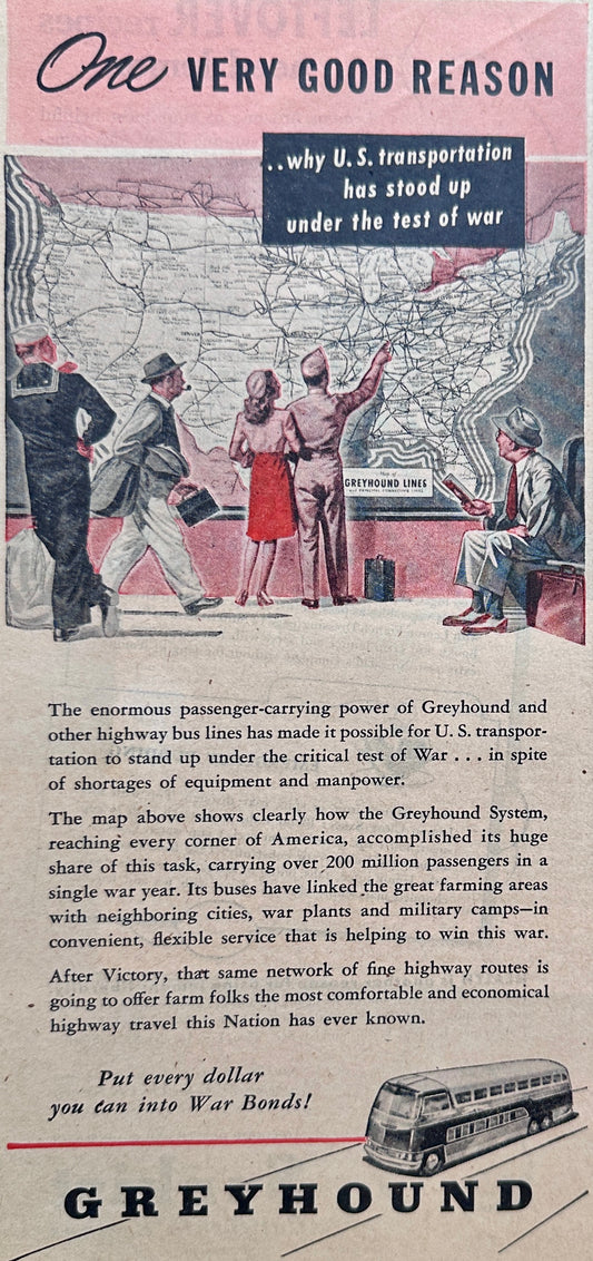 1945 Greyhound US Transportation Stood the Test of War Ad #N1079