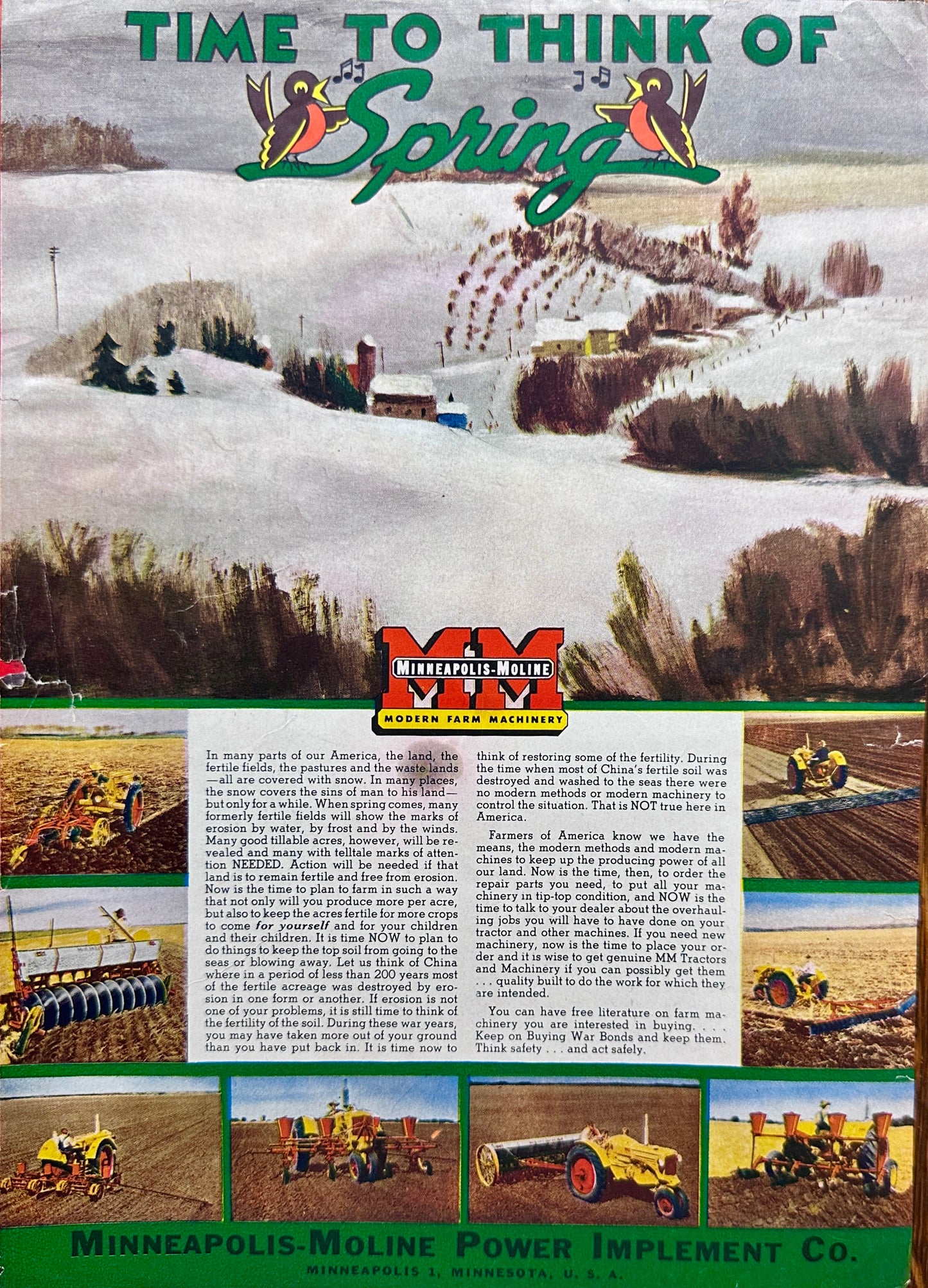 1945 Minnepolis-Moline - Time to Think of Spring Vintage Ad#1471