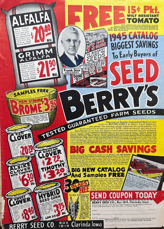 1945 Berry's Seed Alfalfa - Clover Clarinda, Iowa Vintage Ad #1472