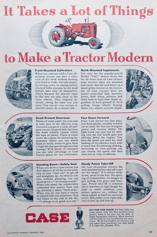 1945 Case - It Takes a Lot of Things to Make a Tractor Modern Ad #1477