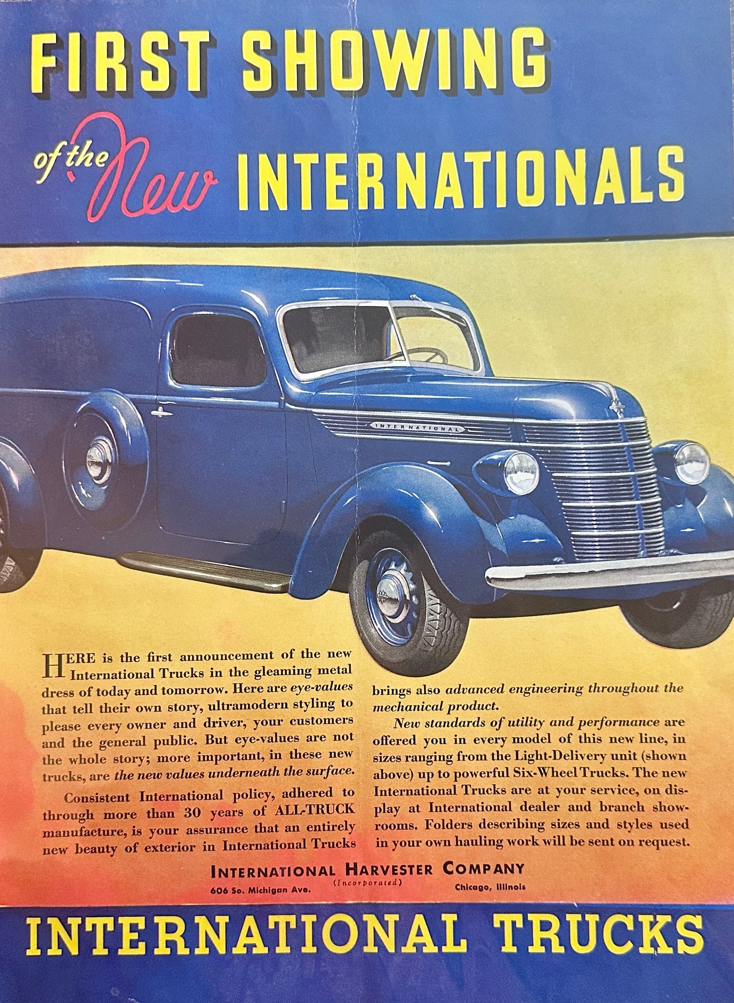 1945 Masterpiece Dual Sided Ad International Truck & StepVan ad # 1479