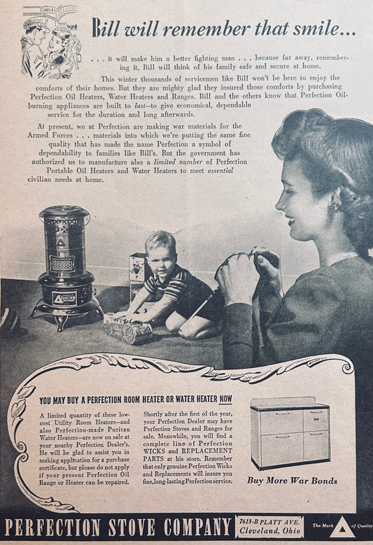 1945 Perfection Kerosene Portable Room Heater vintage Ad #N1080