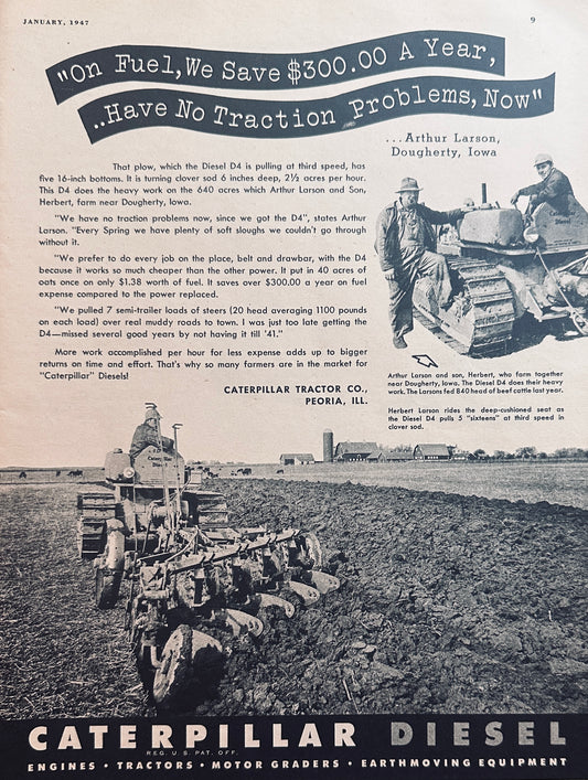 1947 Caterpillar Diesel D4 Arthur Larson - Dougherty, Iowa Vintage Ad #N1088