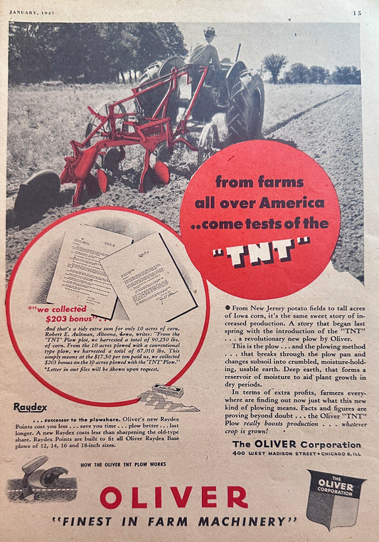 1947 Oliver TNT Plow - Revolutionary New Plow Ad #N1087