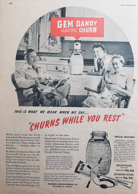 1947 GEM Dandy Electric Churn Alabama MFG Vintage Ad #N1084