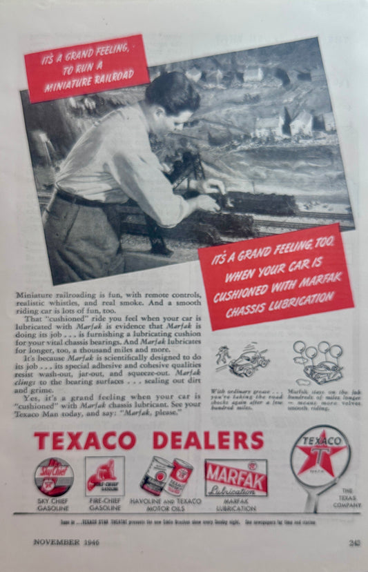 1946 Texaco Brands Sky Chief, Havoline, Marfak Vintage Ad #N1098