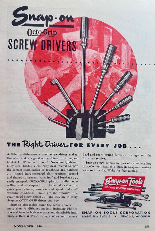 1946 Snap-On Octo-Grip Screw Drivers Vintage Ad #N1100