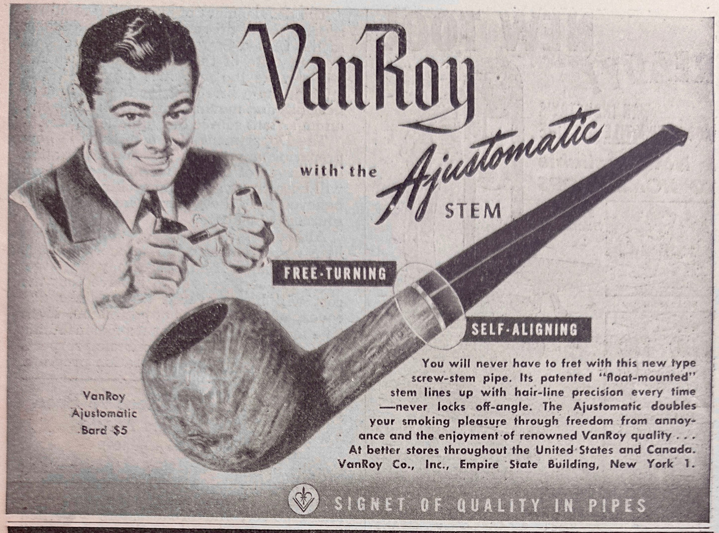 1946 Van Roy Ajustomatic Bard Pipe Free Turning Self Aligning Ad #N1101