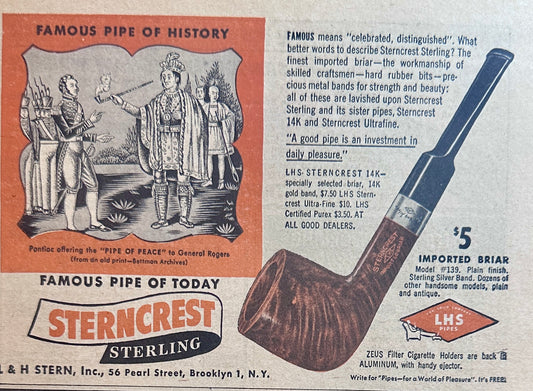 1946 sterncrest Sterling Imported Briar Smoking Pipe Vintage Ad #N1102