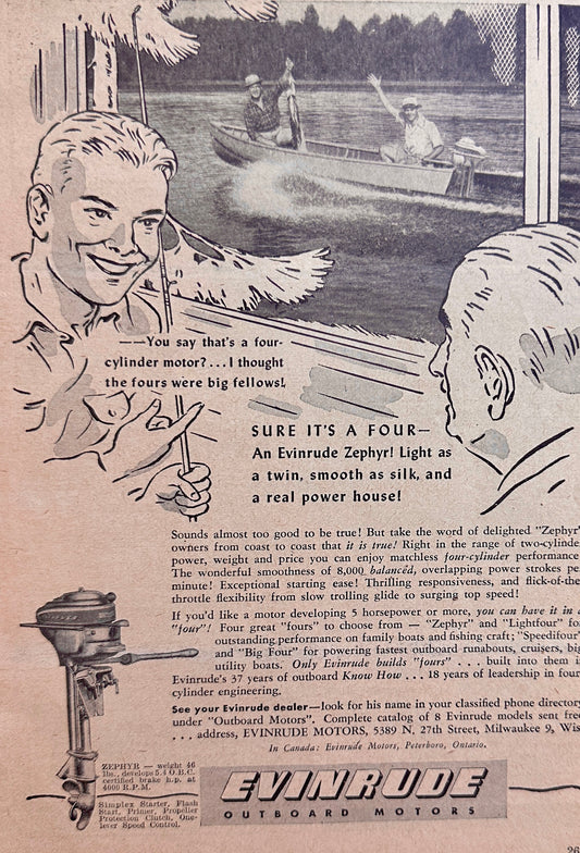 1946 Evindrude Zephyr Outboard Motor Vintage Ad #N1107